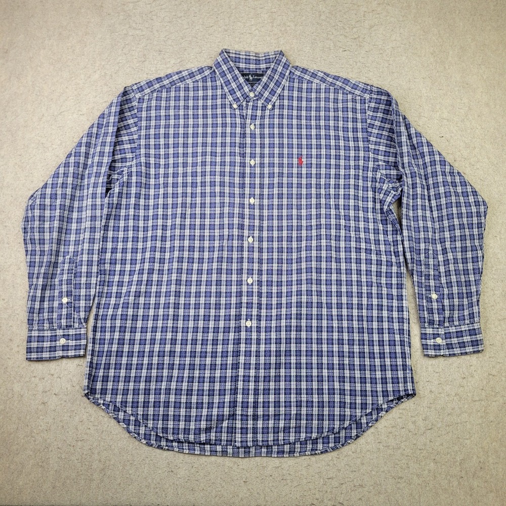 Ralph Lauren Blaire Button Down Shirt Mens Large‎ Blue Plaid Lightweight Flannel